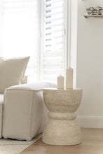 Load image into Gallery viewer, The hourglass side table - travertine - pre order arriving late May
