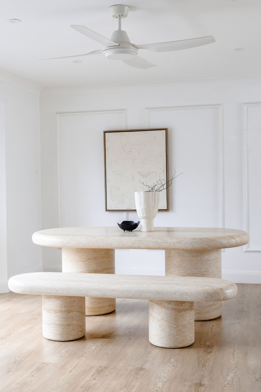 The travertine Kove dining table - pre order arriving June