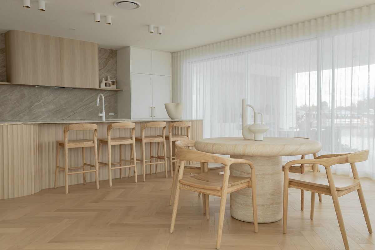 Estelle Dining Table - Travertine – P&R Styling