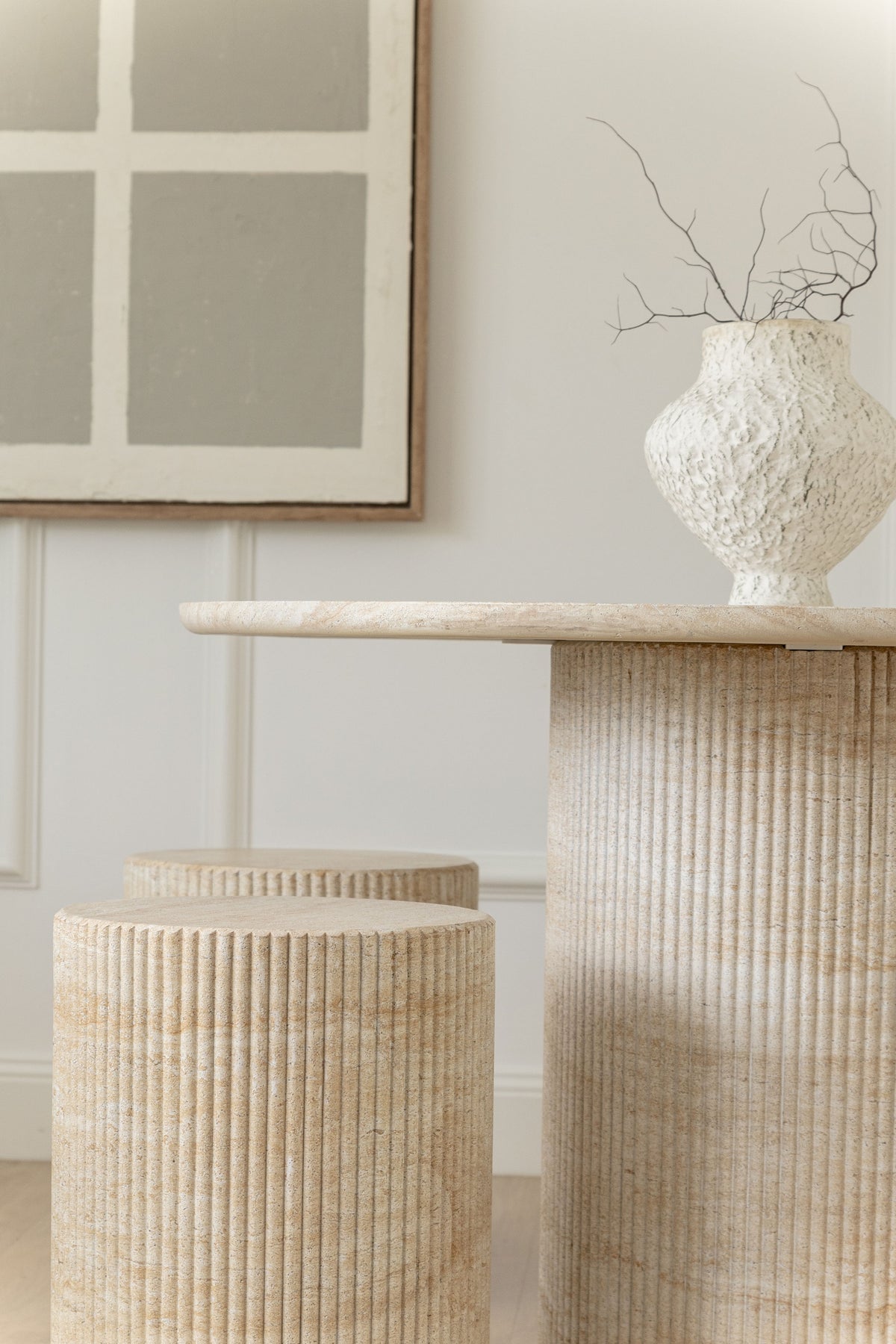 Amore Side Table - Travertine – P&R Styling