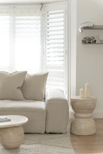 Load image into Gallery viewer, The hourglass side table - travertine - pre order arriving late May
