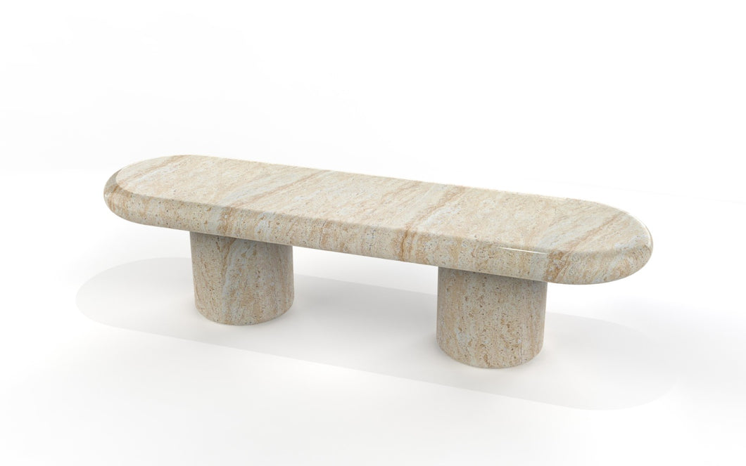 The travertine Kove bench seat (pre-order available February)