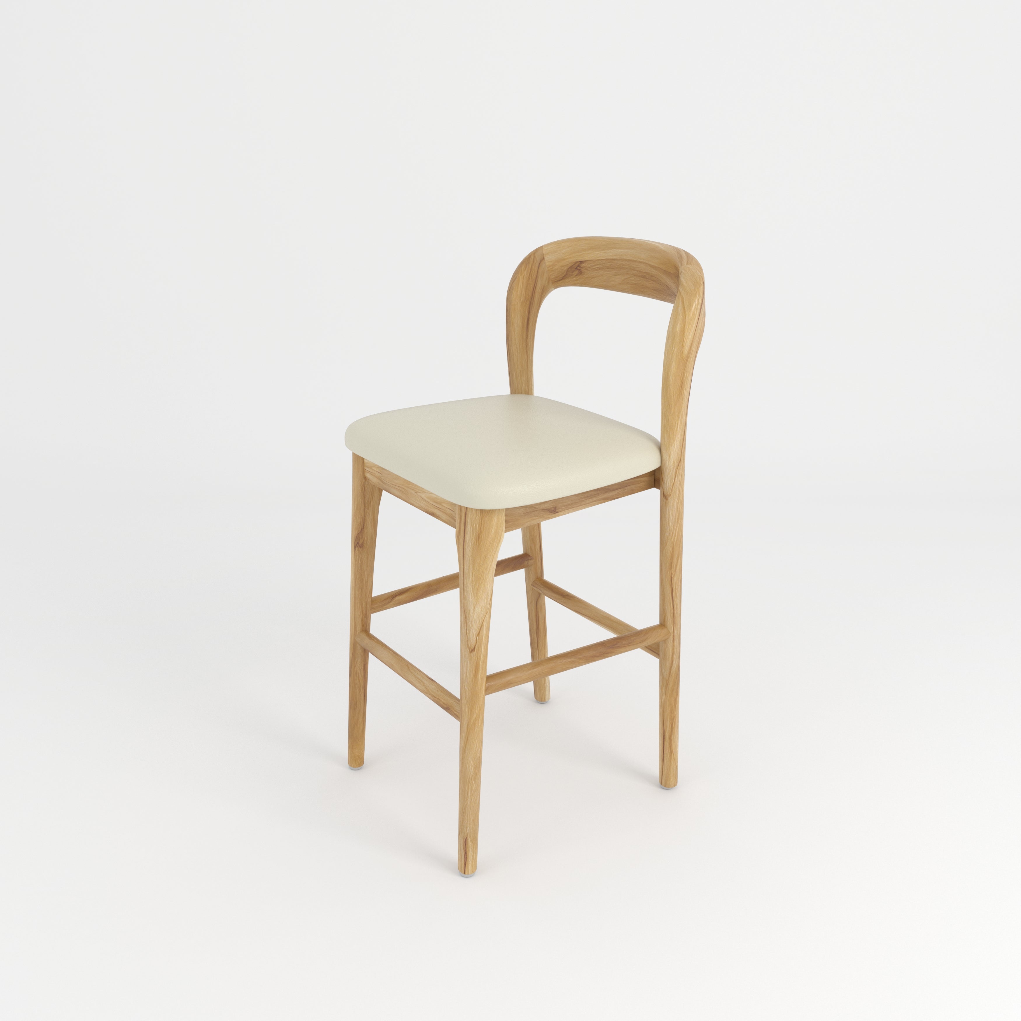 Bekka Leather Counter Stool - Teak Wood