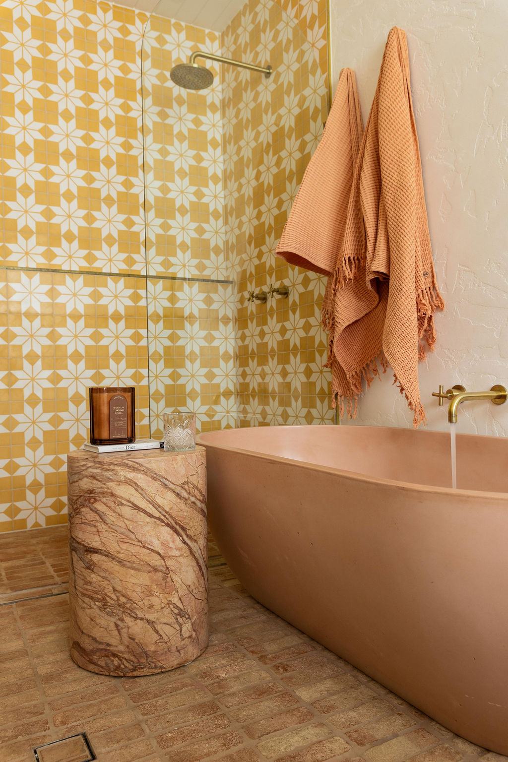 Log Side Table - Tigers Eye Marble