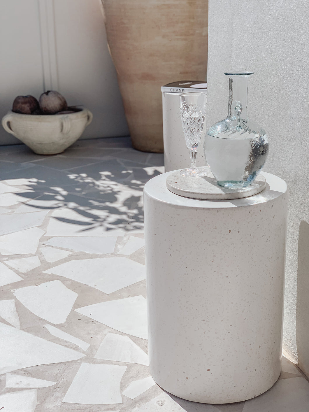 The Log Side Table - grey speckled terrazzo