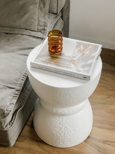 Load image into Gallery viewer, The hourglass side table - pure white textured concrete - pre order 12-14 weeks
